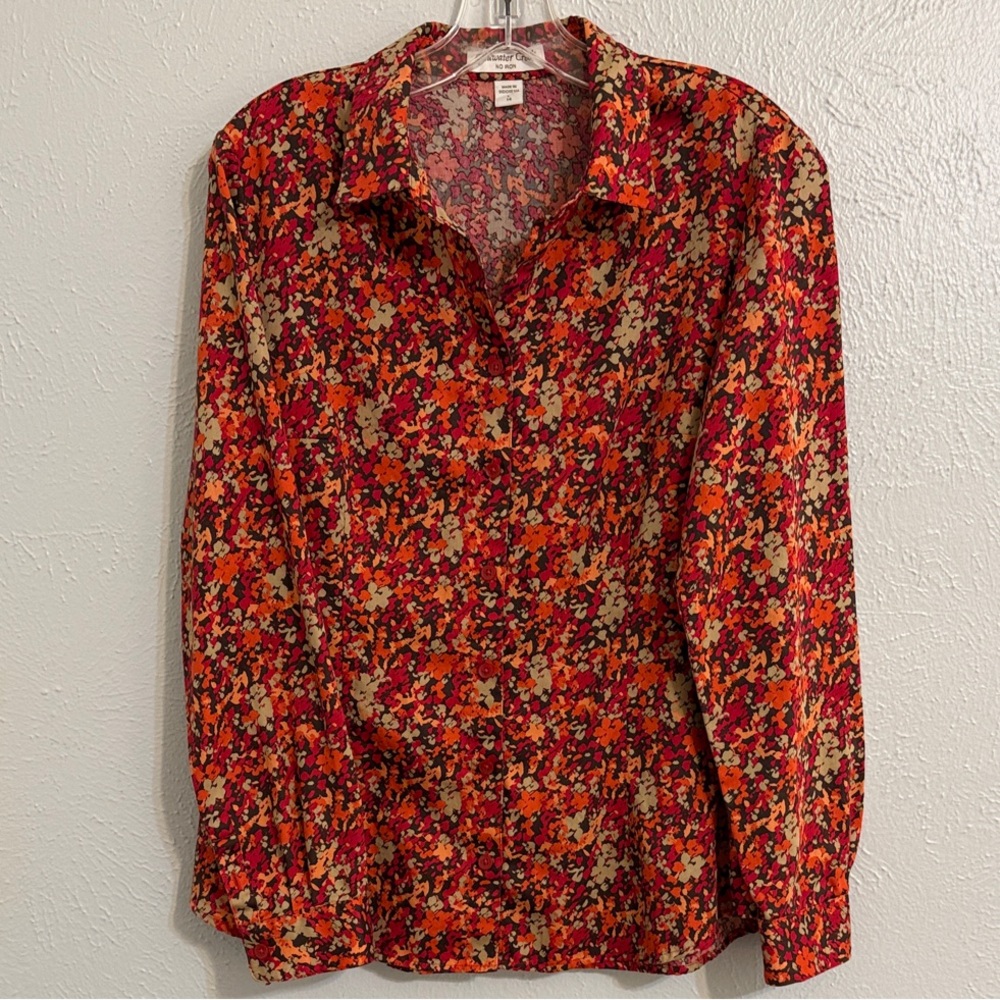 Coldwater Creek Size Large 100% Cotton Multicolor Fall Floral Button Down Shirt